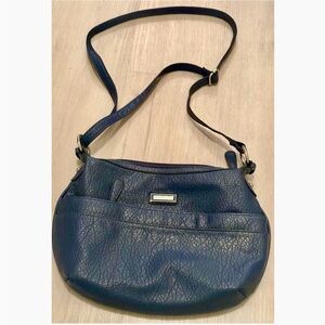 Rosetti Blue Leather Crossbody Bag Purse | Adjustable Strap | Silver Hardware